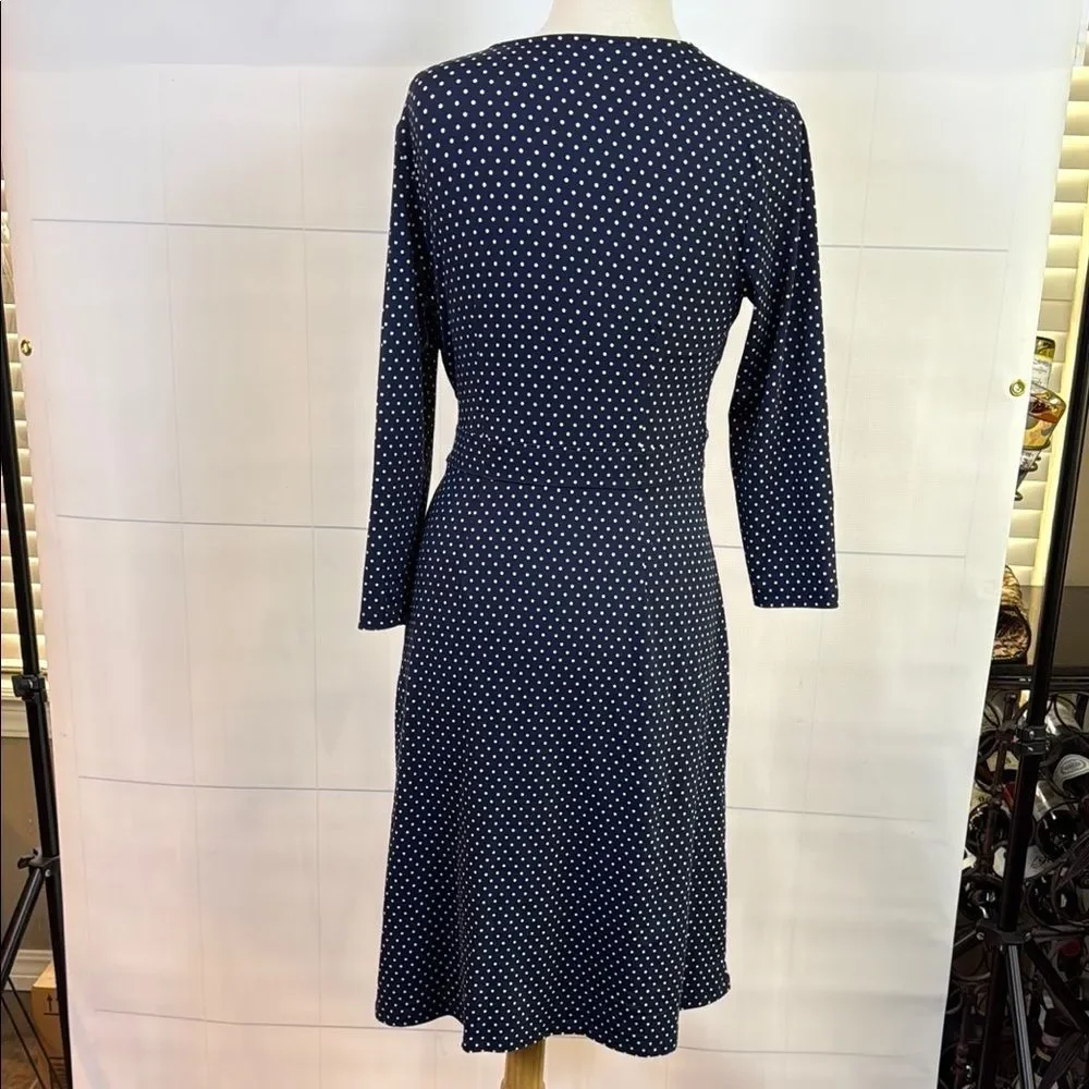 Talbots Navy Blue Polka Dot Dress with 3/4 Sleeve, Size 6 - Picture 2 of 8